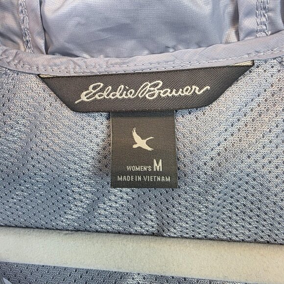 Eddie Bauer Jacket Womens Medium Light Blue Hooded Windbreaker Rain Shell Coat - Picture 10 of 15